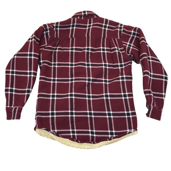 Wrangler Mens Shirt Jacket Small Flannel Red Plaid Sherpa Lined Warm Cozy Winter - Picture 2 of 12